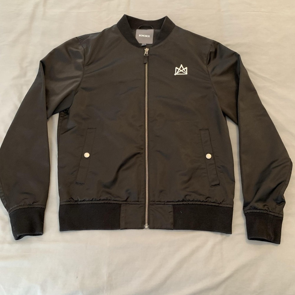 Bonobos Jacket Mens Medium Black Bomber Full Zip Lightweight Logo 17387-BK391